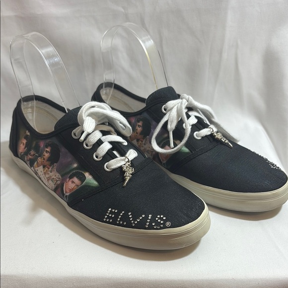 Elvis Presley Black Canvas Sneakers Bradford Exchange Sz 8 - Picture 1 of 6